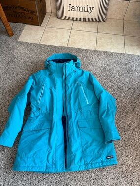 Lands' End Teal Hooded Raincoat